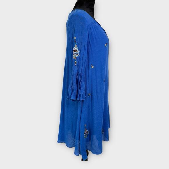 Rebellion Dress Size S Blue Embroidered Back Cut Out Loose Flowy‎ Boho Hippie - Picture 2 of 10